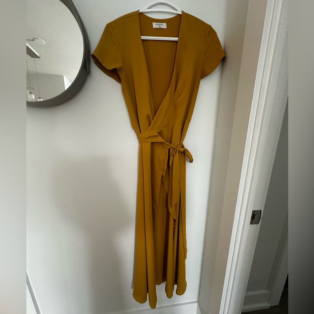 Aritzia mustard yellow wrap dress